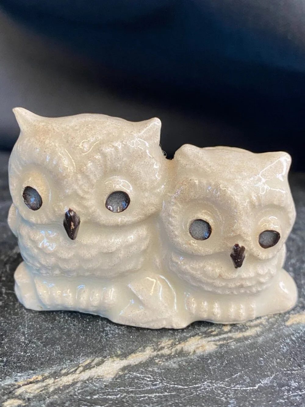 Vintage Mt. St. Helens Volcanic Ash Double Owl Figurine Handcrafted 1980s